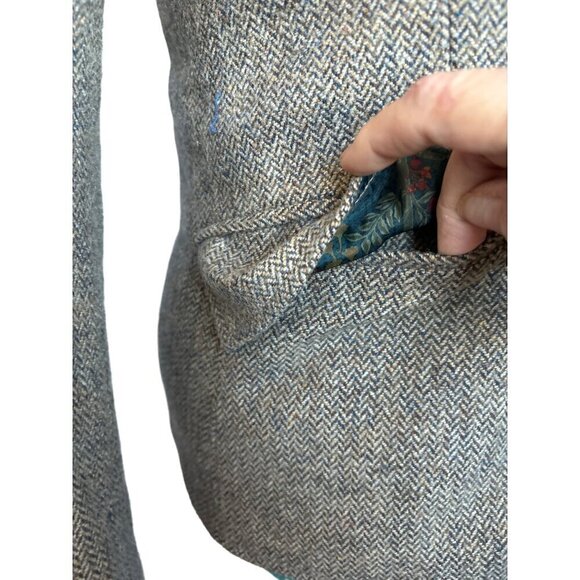 L.O.G.G.H&M Blazer Women 10 Herringbone Wool Blend Braided Leather Buttons - Picture 4 of 16